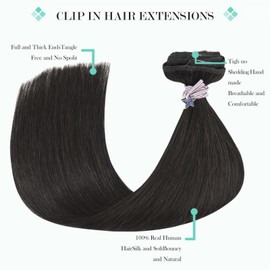 Ukira Brown Clip in Hair Extensions Human Hair, 14 Inch 120g Human Hair Clip in Extensions, Dark Brown Hair Extensions for Women, Soft Silky Straight Rallonge Cheveux Humain Real Hair Extensions