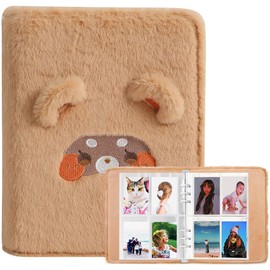 SZHTSWU A5 Binder Cartoon Plush Photocard Album with 20 Pcs Inner 3 Inch Photo Album Sleeves in Loose Leaf Refillable 6 Rings Binder Cover Photocard Holder Book for Picture Cards Storage (Brown Bear)