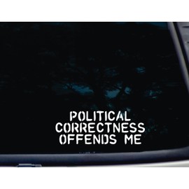 Political Correctness Offends Me - 8" x 3" die Cut Vinyl Decal/Bumper Sticker for Windows, Cars, JDM, Trucks, Bumpers, Tool Boxes, Boats, laptops - virtually Any Hard, Smooth Surface.