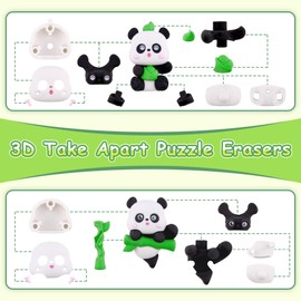 4 pcs Panda Erasers for Kids Classroom Prizes，Large Size Puzzle Erasers 3D Take Apart Panda Pencil Erasers for Kids Classroom Prizes, Class Treasure Box,Game Rewards,Party Favors