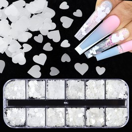 12 Grids White Flower Nail Stickers for Valentine's Day,Heart Nail Art Supplies Love Heart Nail Art Sequins Laser Heart Butterfly Letter Star Designs Nail Glitter Decals Sparkle Nail Art Decorations