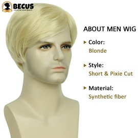 BECUS Mens Wigs Short Hair Blonde Wig Men for Men Natural Straight Short Men Wig Realistic for Cosplay Rockstar Party(Blonde)