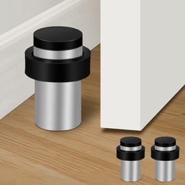 Door Stop 50 mm Door Stoppers for Floor Wall Rubber Bumper Cylindrical Door Stops Indoors Outdoors Brushed Nickel Heavy Doorstops for Skirtings, 2 Pack, Silver