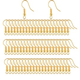 Bylion 400 Pieces Stainless Steel Earring Hooks, Fish Hooks Ear Wires French Wire Hooks, Coil and Ball Style Nickel-Free Ear Wires for Jewelry Making, Gold