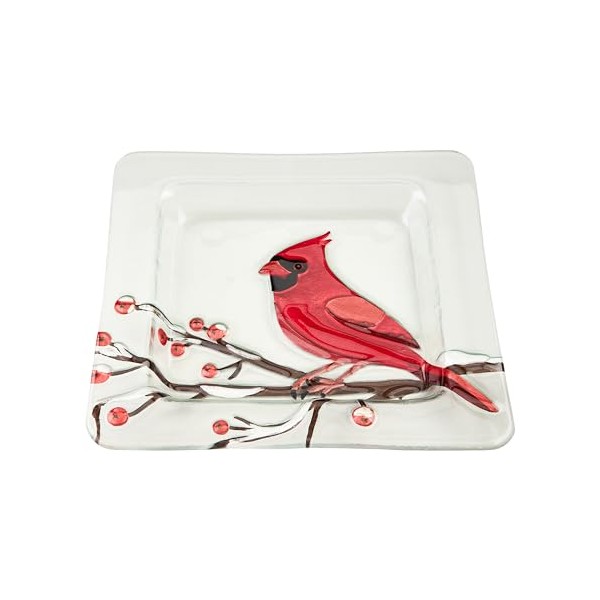 Mud Pie Cardinal Glass Plates, 9" x 9", RED