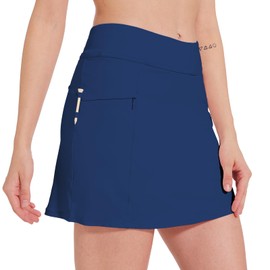 M MOTEEPI Tennis Skirts for Women High Waisted Golf Skort Skirt with Pockets 16" Tummy Control Skorts for Woman Dressy Casual Navy Blue L
