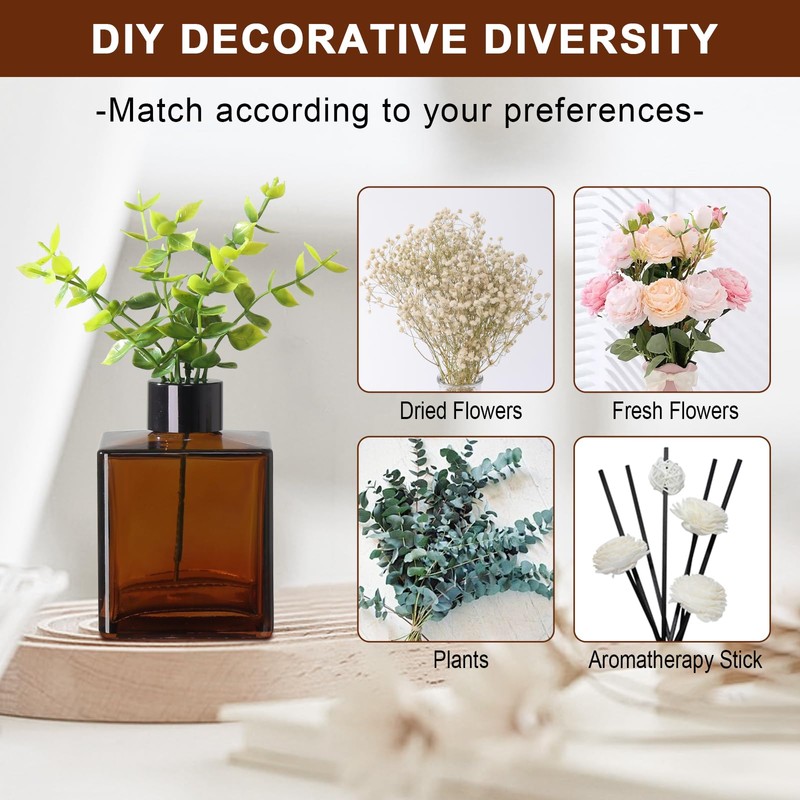 Modern Kitchen Soap Dispenser Set with Wood Tray, Amber Glass