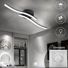 EDISLIVE Modern Dimmable LED Ceiling Light Curved 2 Light Minimalist Flush Mount Ceiling Light Fixture Lamp for Bedroom Foyer Kitchen 6000K Black