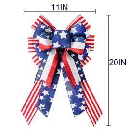 Patriotic Wreath Bow Large Red White Blue Bow Patriotic Holiday Tree Topper Bow American Flag Bow Red White Blue Decorations for 4th of July, Memorial Day, Veteran's Day, Indoor Outdoor Decorations