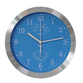 HITO Silent Non-ticking Wall Clock- Aluminum Frame Glass Cover, 10 inches (Blue)