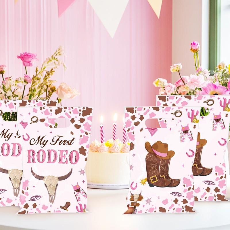 50PCS My First Rodeo Party Favor Bags for Girls, Pink