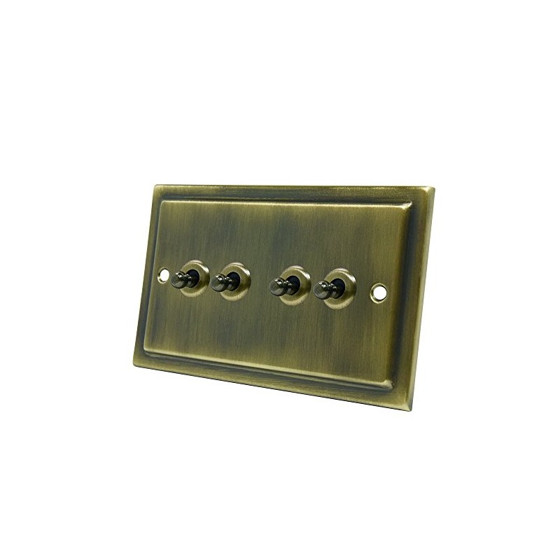 AET VAB4GTOG Victorian Antique Brass Toggle Switch-10 Amp Quad 4-Gang