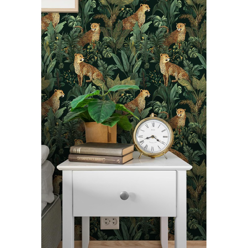 Dark Tropical Cheetah Jungle Peel and Stick Wallpaper, Self Adhesive
