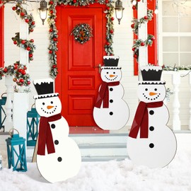 Memorywuu 3 Pcs Christmas Snowman Porch Sign For Front Door Snowman Wall Hanging Sign Vertical Farmhouse Front Porch Sign Porch Welcome Sign Tall Wooden for Winter Home Yard Patio Outdoor Indoor Decor