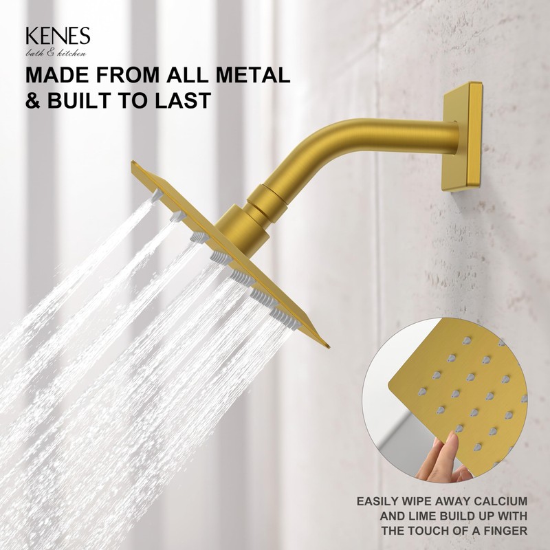 KENES Modern Brushed Gold Shower Faucet, Square Shower Trim Kit