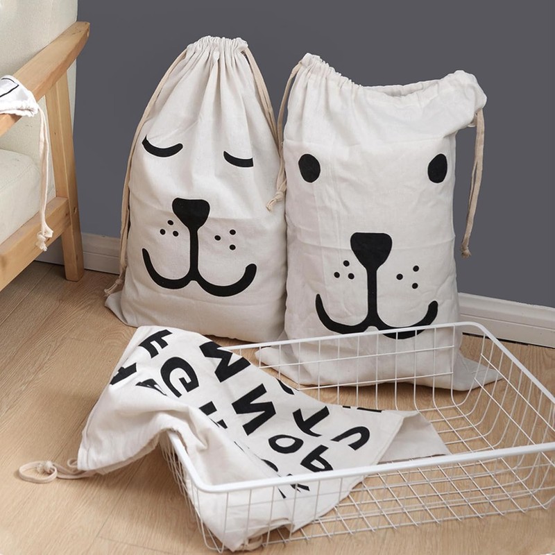 OCCOUMR Pack of 2 Cotton Laundry Bags with Practical Drawstring
