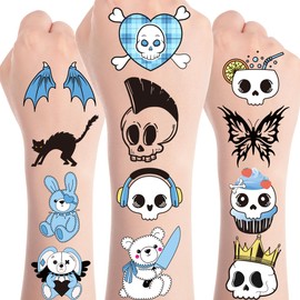 Papiailove 200+ Bad Two the Bone Temporary Tattoos, Cute Black White Skeleton Skull Tattoo Stickers for Boys, Birthday Party Favors Goodie Bag Fillers Supplies Decorations, School Prizes Rewards Gifts