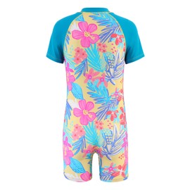 Moon Tree Girls Short Sleeve Rash Guard One Piece Swimsuits Zipper Front Bathing Suit Sun Protection Cyan Blue Floral Size 6
