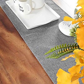 Fowecelt Camino de mesa de arpillera gris de lino sintético natural de 14 x 48 pulgadas para fiestas, bodas, baby shower, decoraciones de comedor, granja, mesa de picnic al aire libre, caminos de mesa tejidos a mano