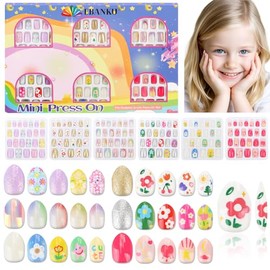 EBANKU 144 Uñas Postizas Para Niños, Paquete De 6, Con Diseño De Estrella, Flores Y Oro Rosa, Para Niñas De 5 A 12 Años, Con Adhesivos De Gelatina