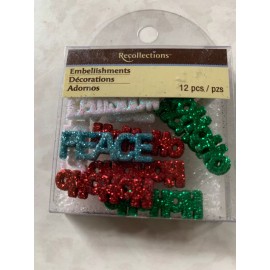RECOLLECTIONS ADHESIVES CHRISTMAS MULTI-COLOR GLITTER WORDS CHRISTMAS WORDS 12pc
