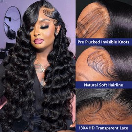 LANHEUNI 30 Inch Lace Front Wig Human Hair Body Wave 13x4 Lace Frontal Wigs Human Hair Glueless 180% Density Skinlike Transparent HD Lace Wig for Black Women