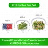 KLIPPSI® 3er Set Wiederverwendbare Silikonbeutel Gefrierbeutel Aufbewahrungsbeutel reißfest, hitze-kältebeständig, auslaufsicher,