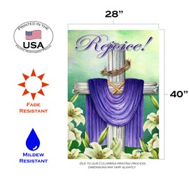 Toland Home Garden 1012304 Rejoice Cross 28 x 40 Inch Decorative, (28" x 40"), Double Sided House Flag