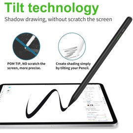 Stylus Pen for 2018-2023 with Palm Rejection, Magnetic Stylus Pen, Active Pencil for 10/9/8/7/6 Generation, Pro 11/12.9 inch, Air 5/4/3 Gen, Mini 6/5 Gen (Black)