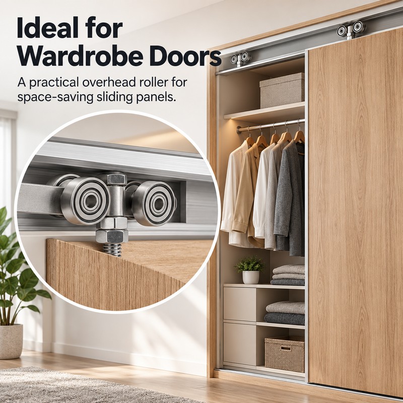 4-Wheel Sliding Door Roller for Wardrobes – Ceiling Track Trolley