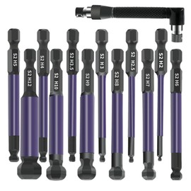 NIYATA 12Pcs Allen Key Bit Set, Hex Bit Set for Drill,S2 Steel Magnetic Allen Key Drill Bits,1/4” Hex Shank,Ball End Allen Key Set for Drill,Hex Screwdriver Set,Ideal for Furniture Assembly