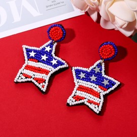 American Flag Earrings Red Blue White Lips Star Beaded Dangle Earrings 4th of July Patriotic Drop Earrings Independence Day Jewelry Gifts