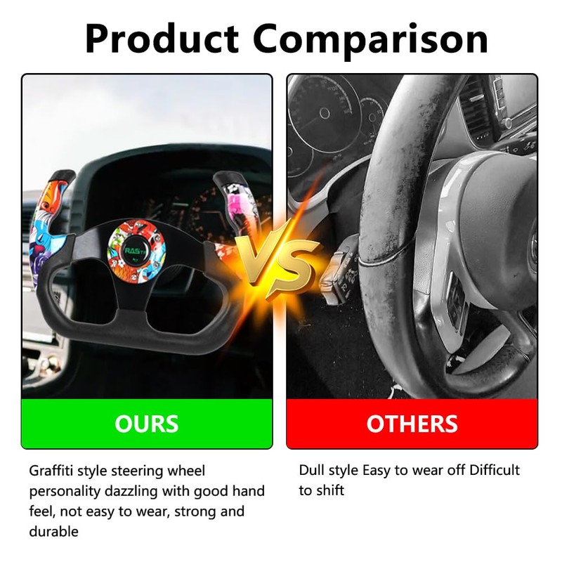 RASTP Universal Racing Steering Wheel, 12.8"/325mm Graffiti Pattern Sim Racing