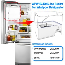 Upgraded WPW10347093 Refrigerator Ice Bin Compatible with Whirlpool Ice Bucket Replacement W10347093 Whirlpool Removable Ice Bin Ice Maker W10347100 KitchenAid Ice Bin Tray Ice Container WRF736SDAM