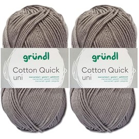 2 x 50 g Gründl Cotton Quick Crochet Yarn 100% Cotton 070 Silver Grey