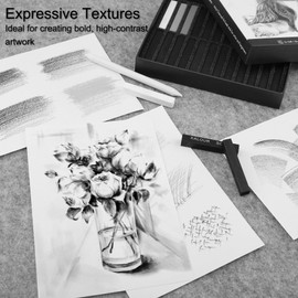 KALOUR 24 Pro Charcoal Drawing Set - Soft,Medium,Hard Charcoal and White - Charcoal Sticks for Drawing Sketching Shading - Art Supplies Gift for Artists Beginners Adults