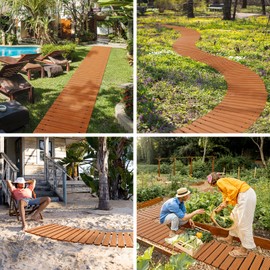 Amazer Wooden Garden Pathway, 8.5 FT Roll Out Straight Walkway, Widened Plank Non-Slip Outdoor Walkway Path with 8 Stakes, Garden Lawn Paver for Outside Walkway Backyard Wedding Party Boardwalk, Brown