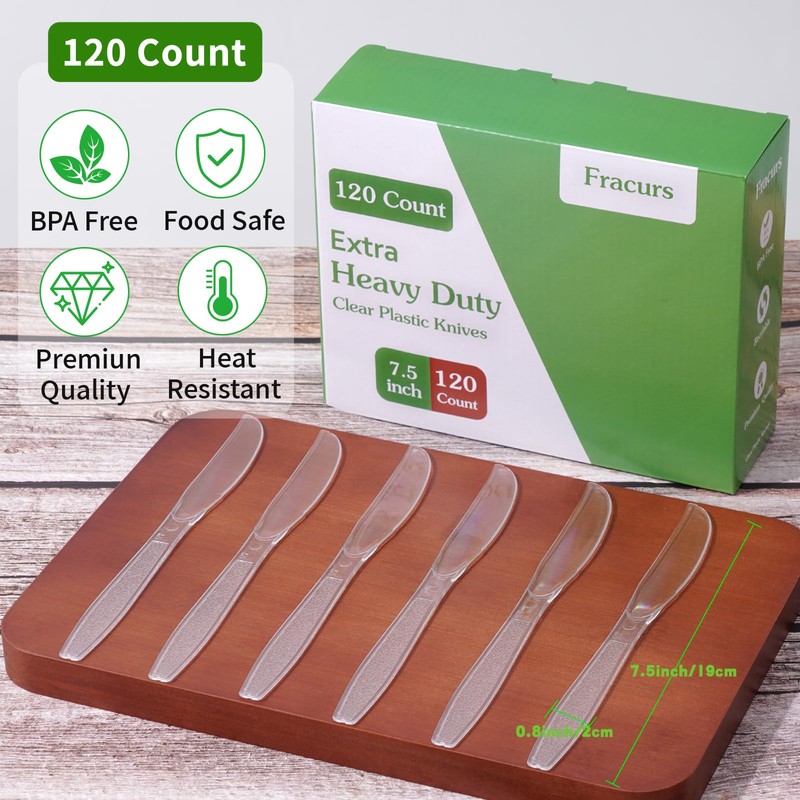 Fracurs 120 Count Extra Heavy Duty Plastic Knives Disposable, 7.5"
