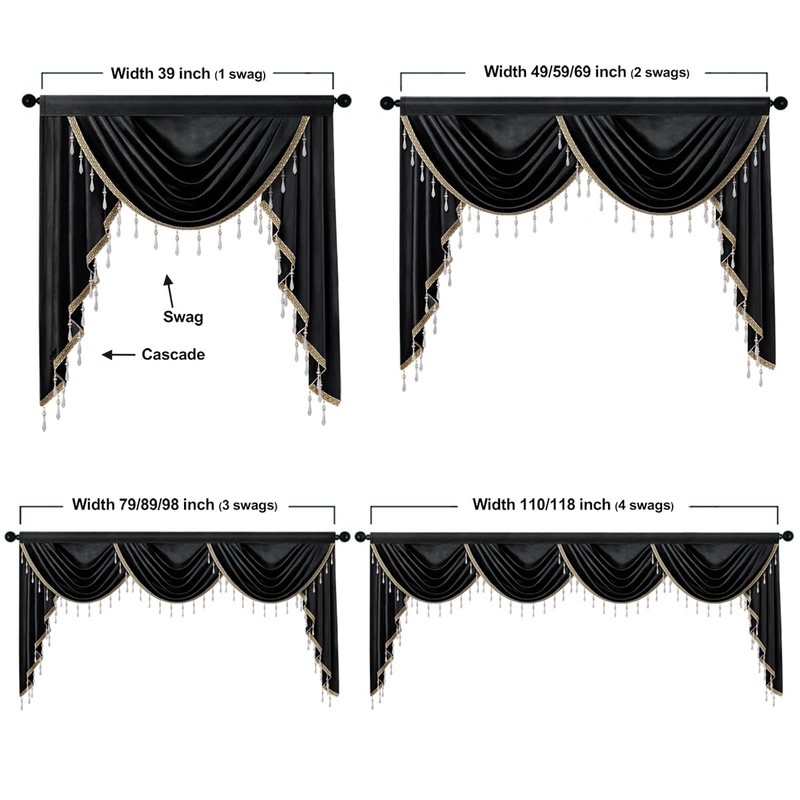 ELKCA Luxury Black Velvet Curtain Valances for Living Room with