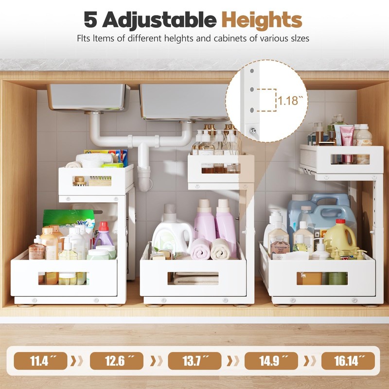 2-Pack Under Sink Storage Organizer, Large 2-Tier Elegant Mesh Pull