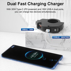 OBEST Motorcycle USB Phone Charger, Quick Charging 30W USB-C (PD) & 18W USB-A Dual USB Motorcycle USB Socket, IP65 Waterproof USB Adapter for GPS/Tablets, for DC12V-24V Motorcycles and Beach Bikes
