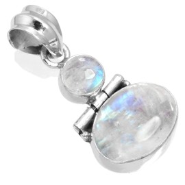 Jeweloporium 925 Sterling Silver Pendant for Women White Genuine Rainbow Moonstone Stone Costume Silver Pendant Necklace Christmas - Gift Vintage Jewelry