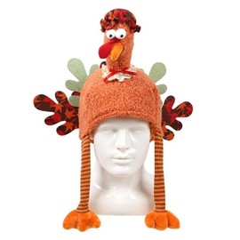 TOPORTY Plush Turkey Hat Thanksgiving Turkey Cap Novelty Turkey Headwear for Thanksgiving Night Event Carnival Cosplay Dress-up Party (Mrs. Turkey)