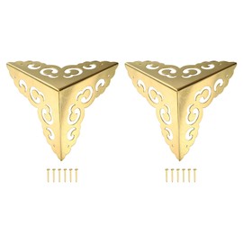 uxcell 2 Pcs Brass Edge Guard, 80mm Decorative Box Corner Cover, Corner Protector, Vintage Stair Dust Corners with Screws, Gold