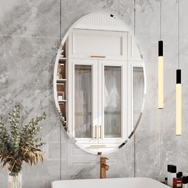KOHROS Bathroom Mirrors for Over Sink - Oval Frameless Mirror - Beveled Polished Wall Mirror for Bathroom, Vanity, Bedroom (18" W x 24" H Oval)