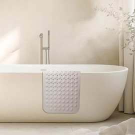 Non Slip Shower Mats for Inside Shower 15 x 27.5 Inch, TPE Bathtub Mat Non-Slip, Bath Mat for Tub with Suction Cups, Drain Holes Bath Tub Mat for Bathroom (Beige)