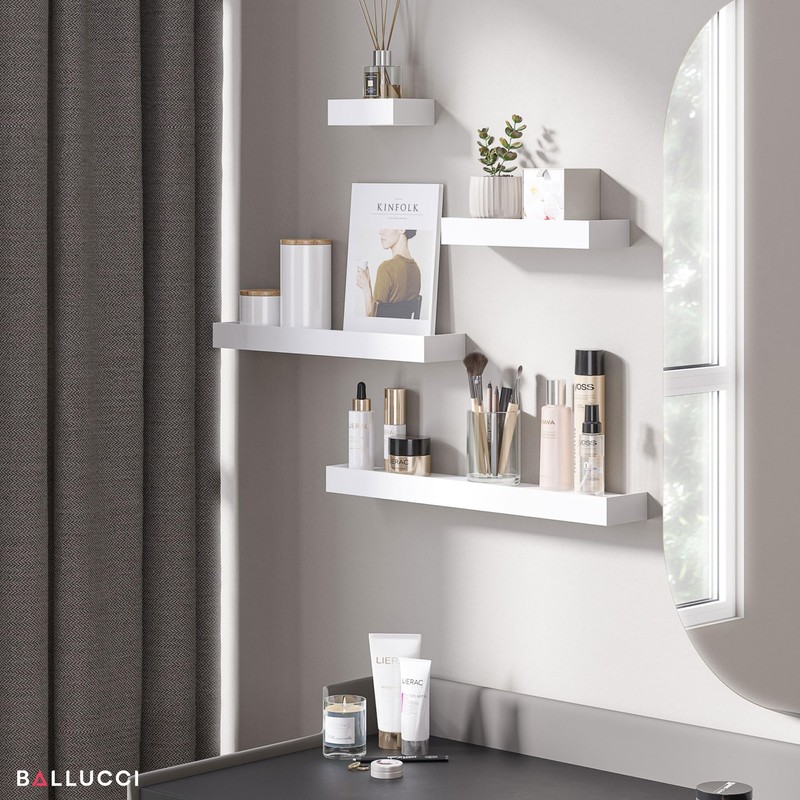 Ballucci Modern Ledge Wall Shelves, Set of 4 Wood Floating