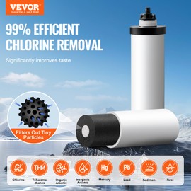 VEVOR Gravity-fed Water Filter System, 2.25G 304 Stainless-Steel Countertop Water Filtration System, Reduces Lead and up to 99% of Chlorine, with 2 Ceramic Carbon Filters, Spigot, and Stand