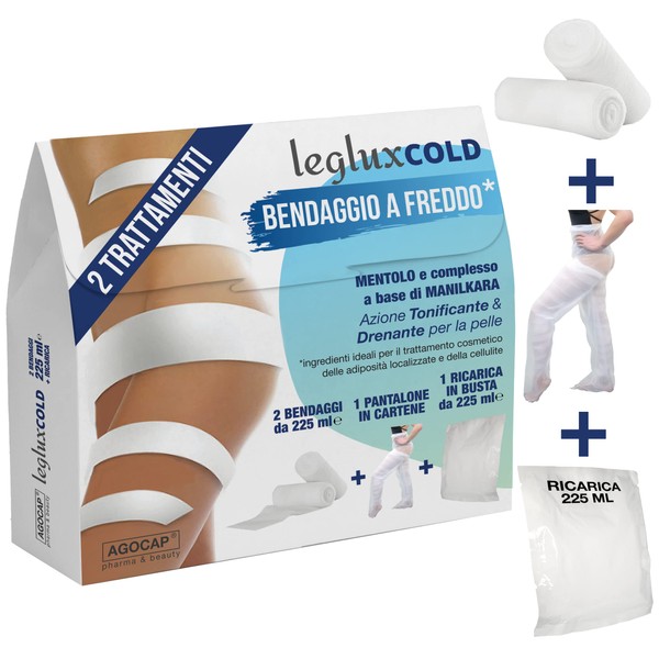 Cold Drainage Leg Wraps | 2 Anti-Cellulite Bandages with Cryo Effect Soaked with 225ml Manilkara Menthol Complex Slimming Leg Wraps with Card Pants FREE and Refill