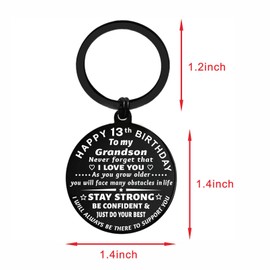 ENGZHI Grandson 13th Birthday Gifts for Boys, 13 Year Old Boys Birthday Decorations Keychain from Grandma, Metal Engraved